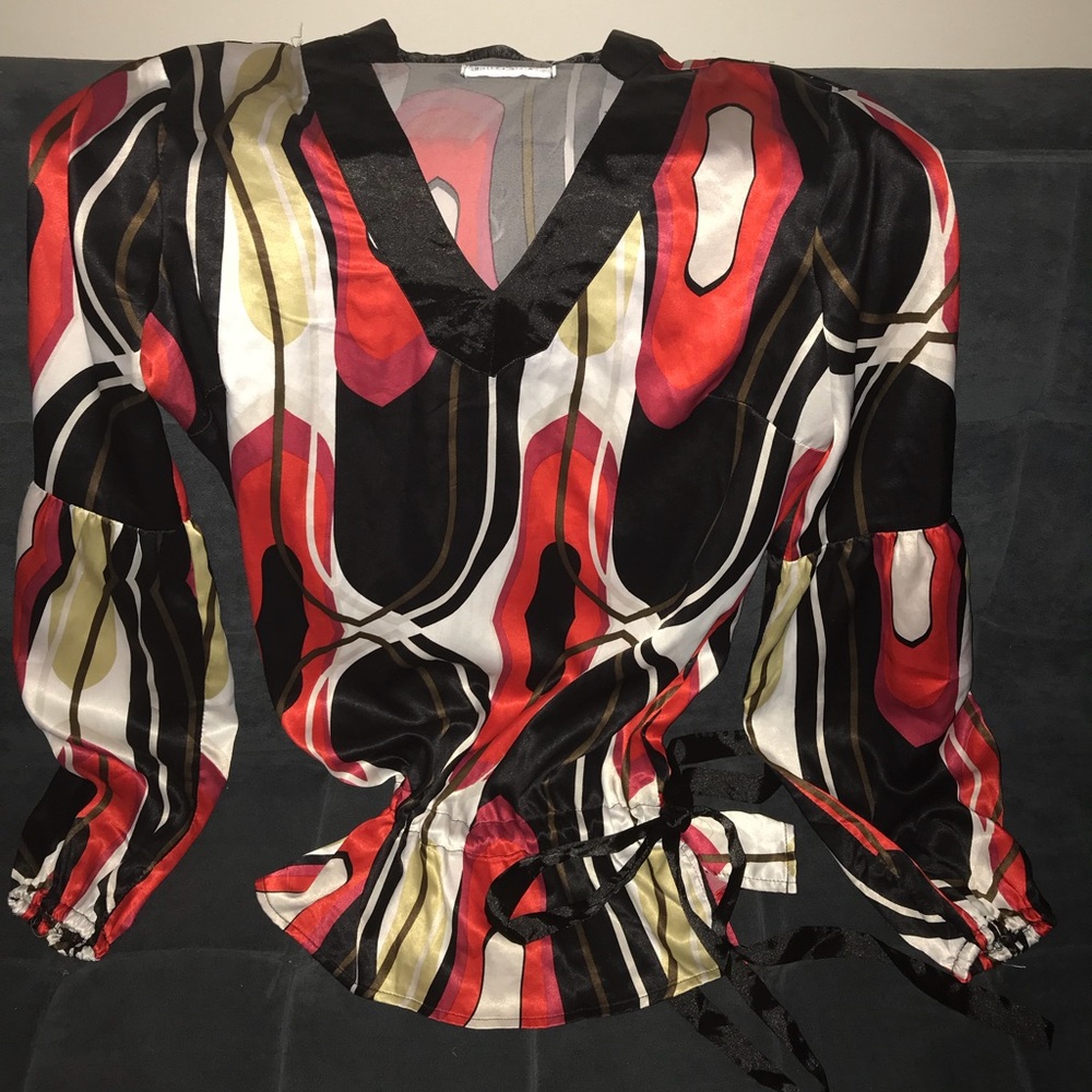 Bill Bass multicolored blouse withtie around waist